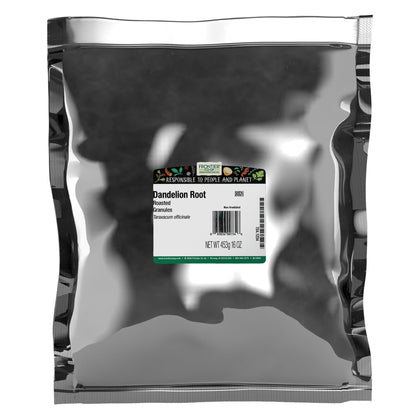 Frontier Co-op roasted dandelion root granules in bulk bag for versatile cooking.