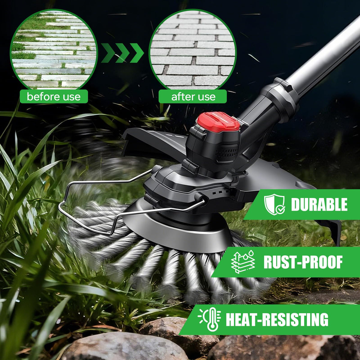 Fropzrcs wide-use head tackles weeds, moss, and rust removal efficiently.