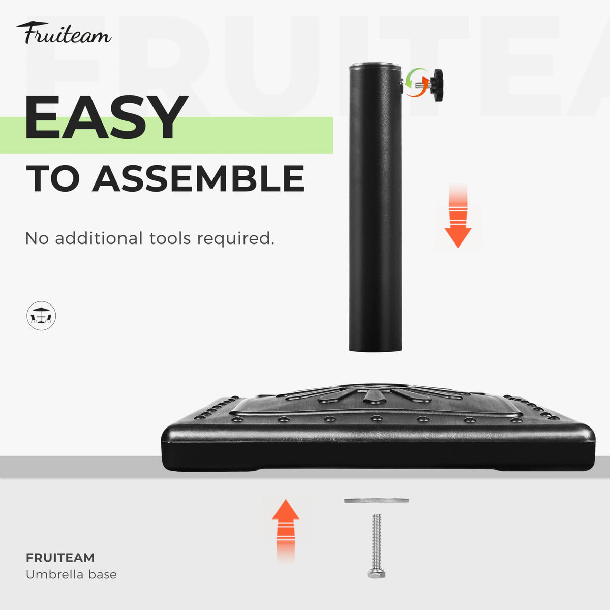 FRUITEAM 24lbs prefilled umbrella base outdoor setup near pool demonstrates easy placement
