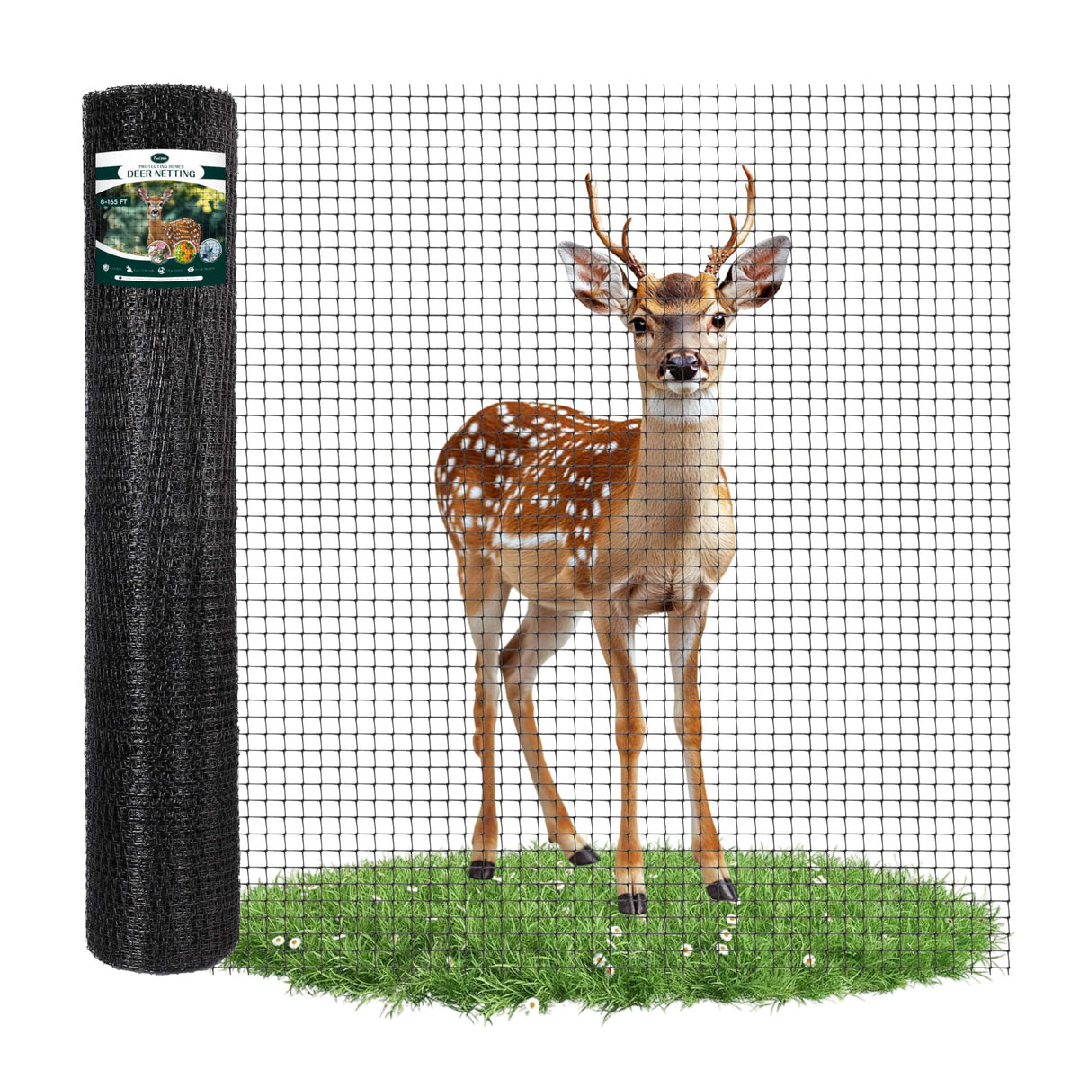 FRUITEAM 8ft-165ft deer fence roll protects garden from deer intrusion.