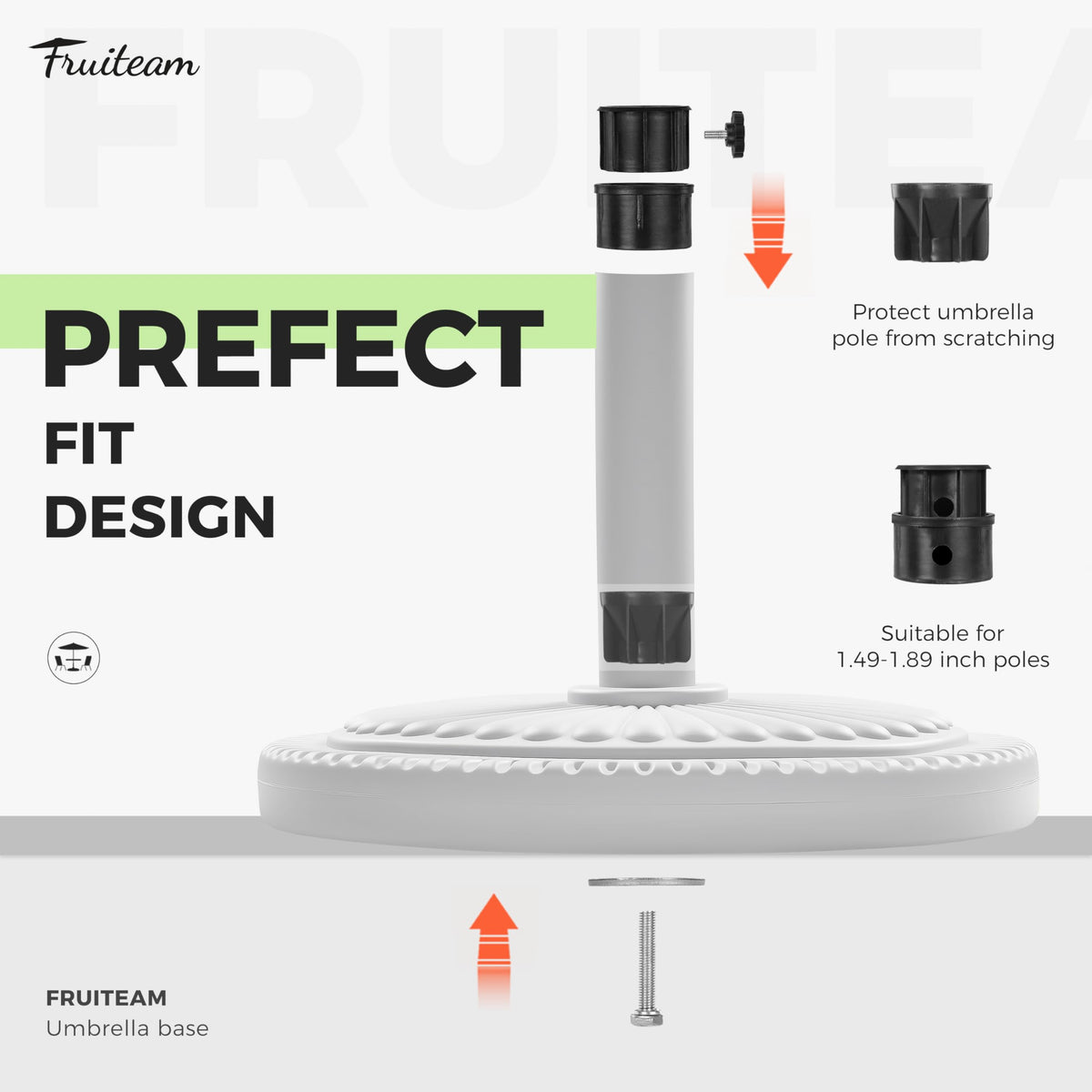 FRUITEAM hand-tightening rotary knob secures the umbrella for extra stability.