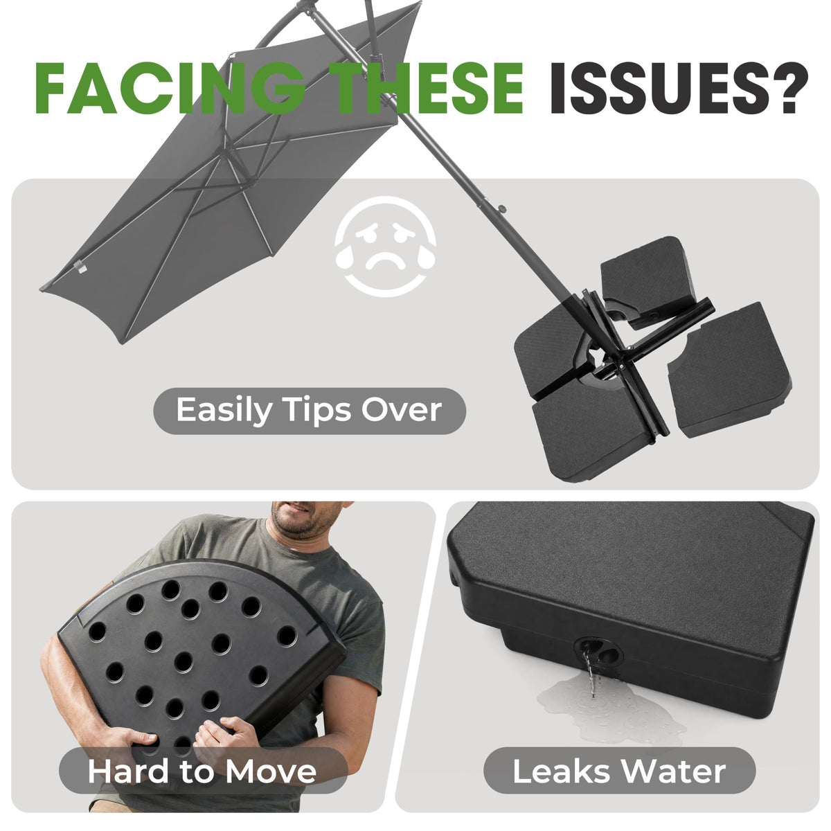 FRUITEAM base with large filling openings enables quick water or sand replenishment