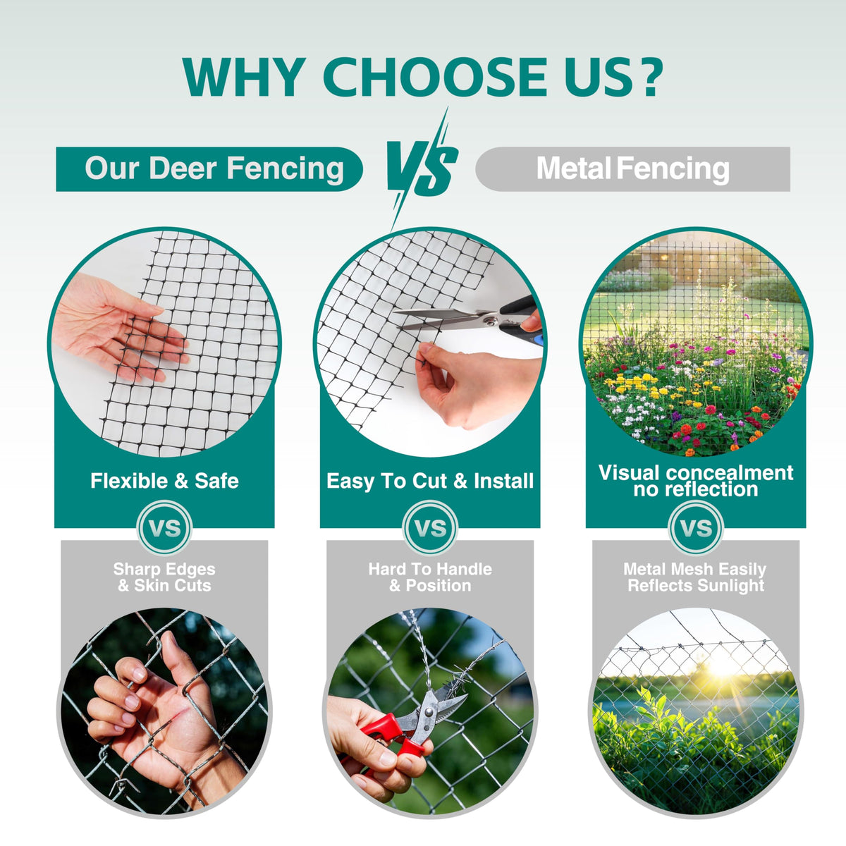 FRUITEAM customizable deer fence can be cut to fit unique garden shapes.