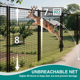 FRUITEAM heavy-duty deer fence netting withstands harsh outdoor conditions.