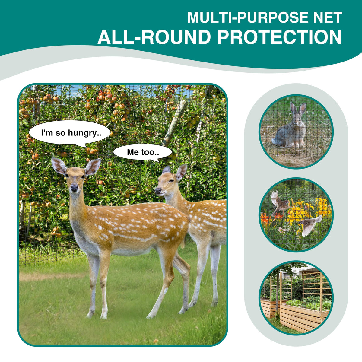 FRUITEAM easy-install deer fence enables quick setup with common tools.