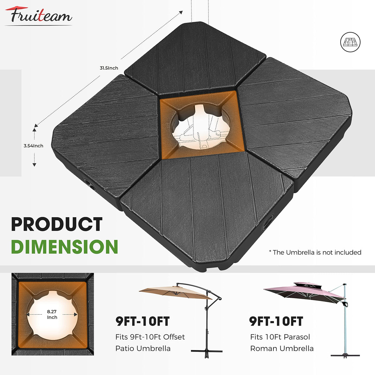 FRUITEAM four-plate base provides balanced ballast for heavier setups