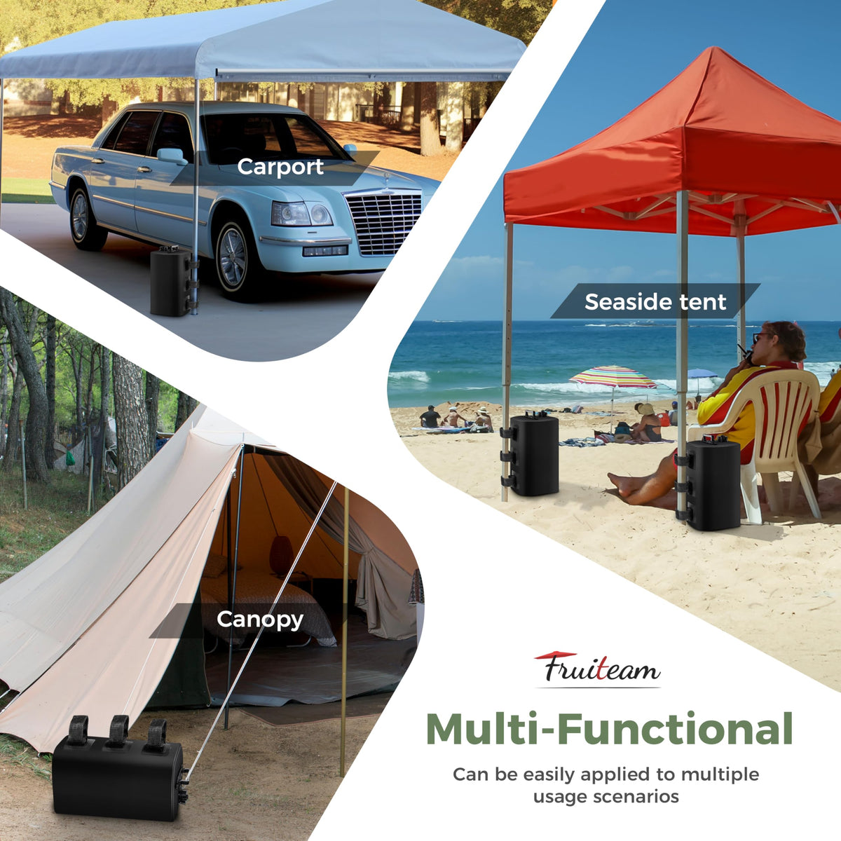 FRUITEAM multi-use weights suit canopies, umbrellas, and sunshades.