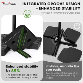 FRUITEAM weather-resistant plastic base stands up to outdoor conditions