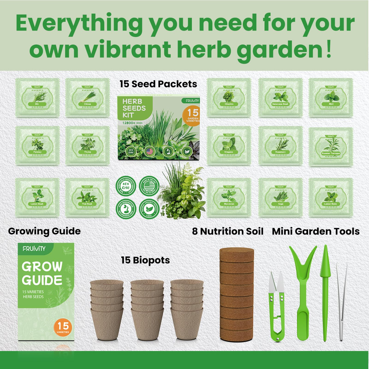Fruivity 15 herb seed varieties highlighting diverse culinary options.