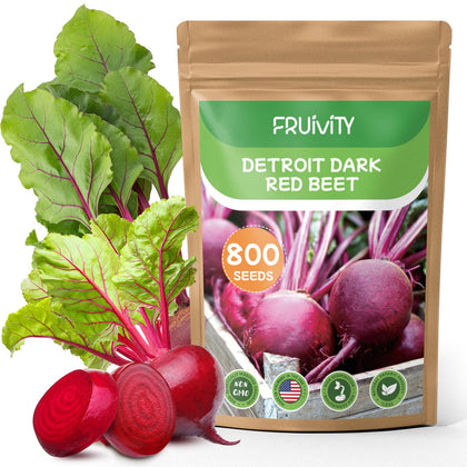 Fruivity 800+ heirloom Detroit Dark Red Beet Seeds pack shown, ideal for home garden planting