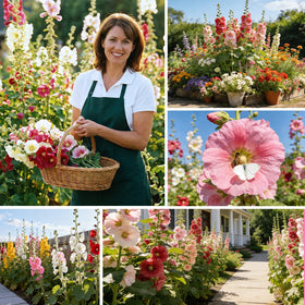 Fruivity hollyhock borders create garden focal points for borders and cottage landscapes