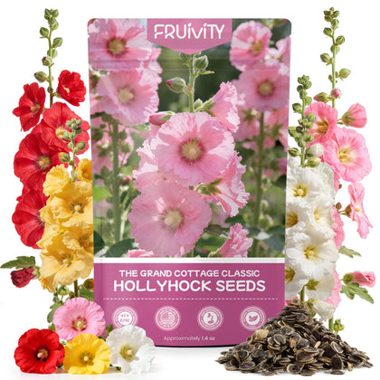 Fruivity hollyhock bulk seeds with vibrant mixed-color blooms for dramatic garden walls