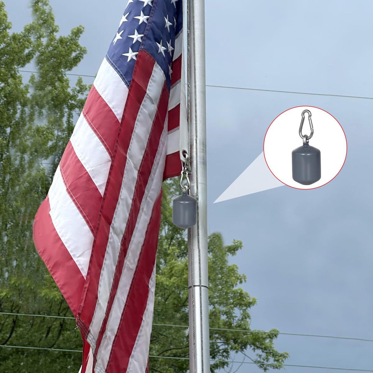 Frunke flag remains straight along the pole with retainer ring in place