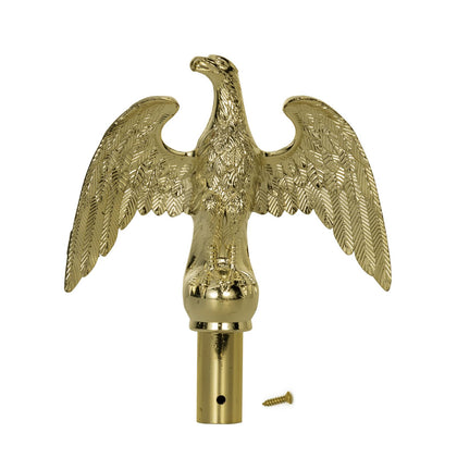 Frunke gold eagle flagpole finial on indoor display with metal-like shine.