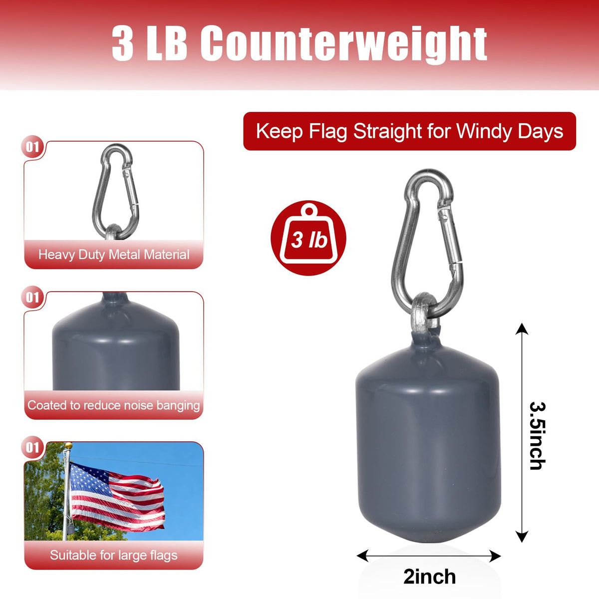 Frunke grey beaded retainer ring with 12 beads secures the flag and prevents wrap
