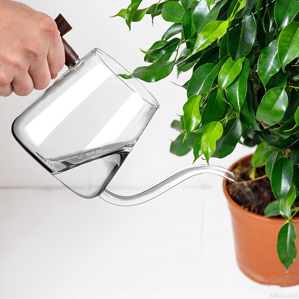 FrutPunch 27 oz glass watering can with long curved spout for precise indoor watering.