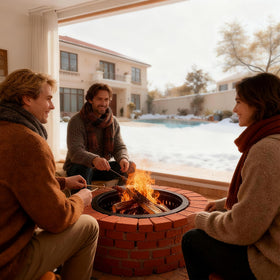 Fruyyzl night-time ambiance as flames glow with reduced smoke for intimate evenings