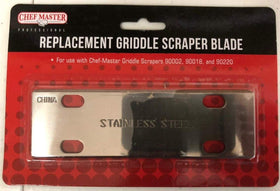FryOilSaver Co blade on chrome griddle demonstrates surface-safe scraping