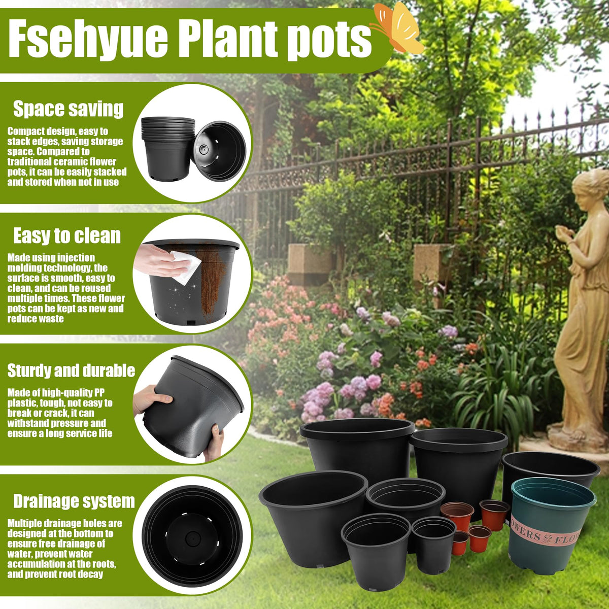 Fsehyue 5-gallon nursery pot with multiple drainage holes for root aeration.