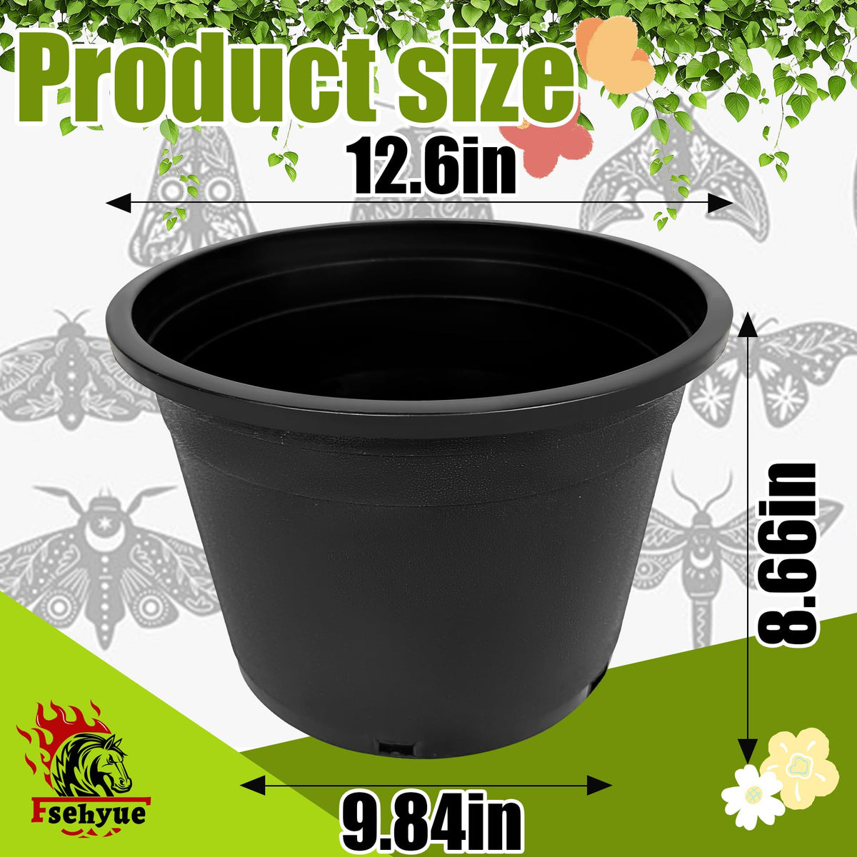 Fsehyue 5-gallon nursery pot side view showing stackable design for easy storage.