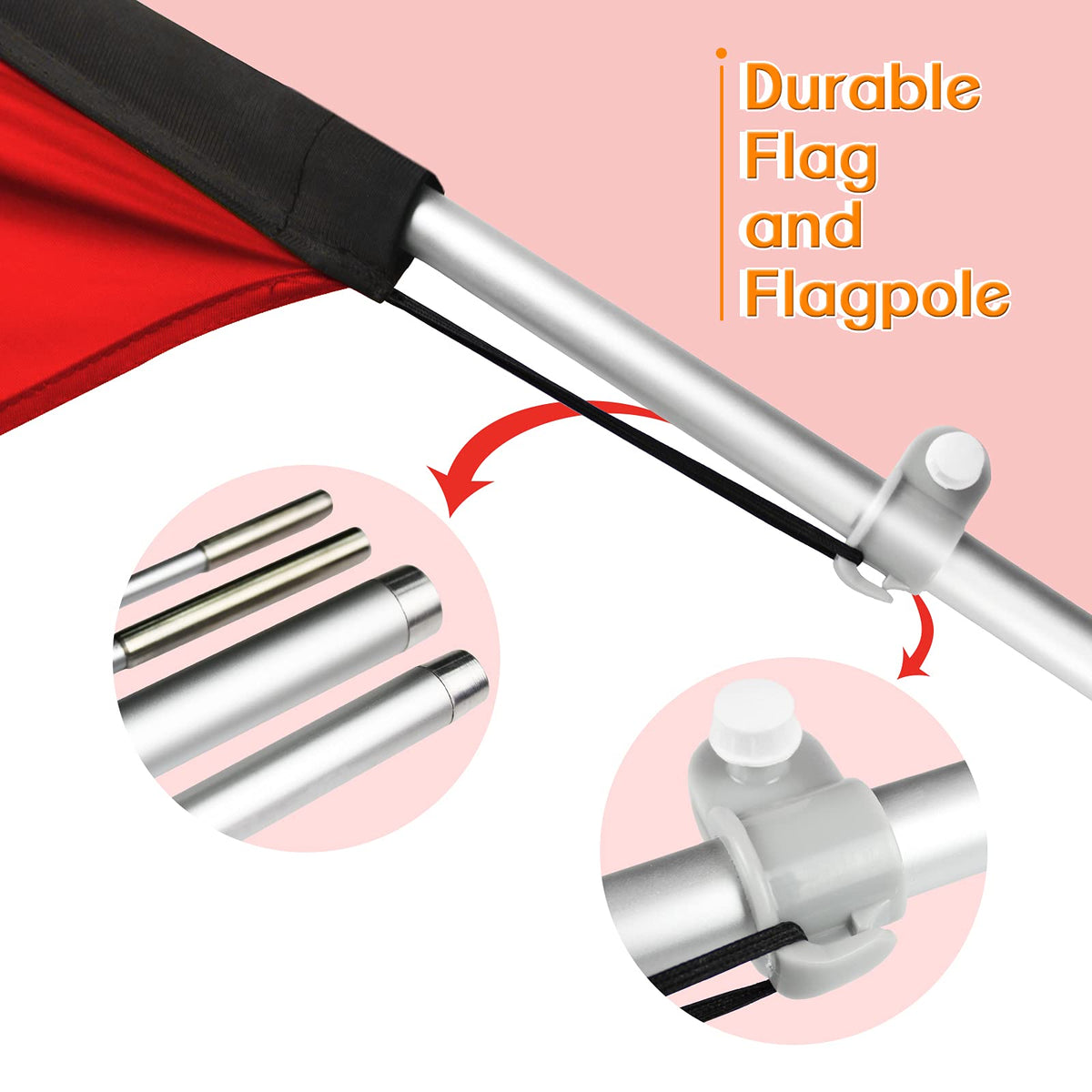 Aluminum and fiberglass FSFLAG poles provide sturdy support in wind.