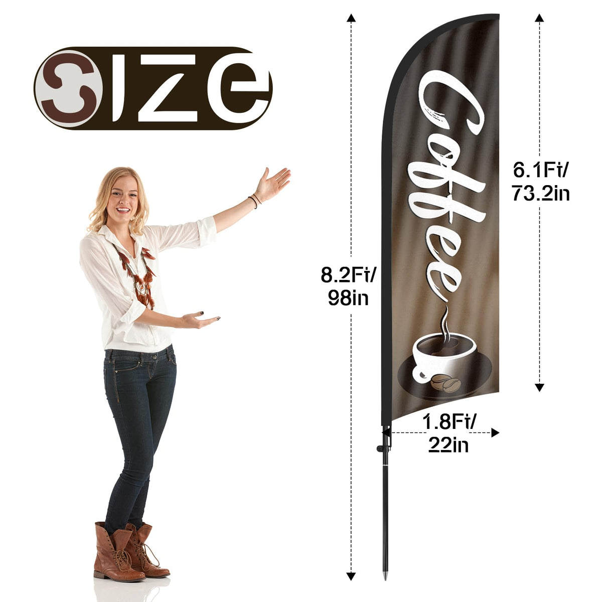 FSFLAG coffee flag pole and ground stake ensures stable outdoor display.