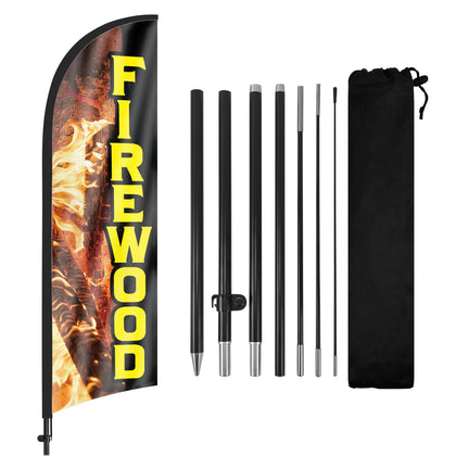 FSFLAG Firewood Flag 8ft tall with flame design boosts roadside inventory visibility.