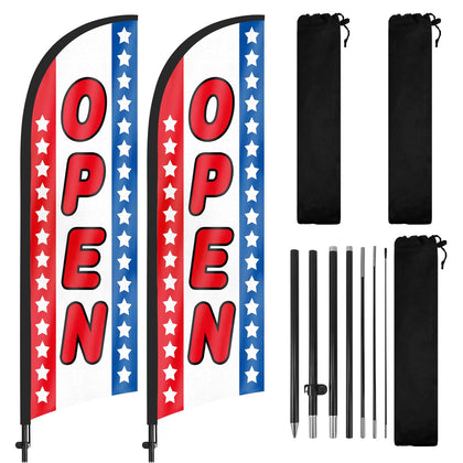 FSFLAG Open Feather Flag 8ft in outdoor display boosts storefront visibility.