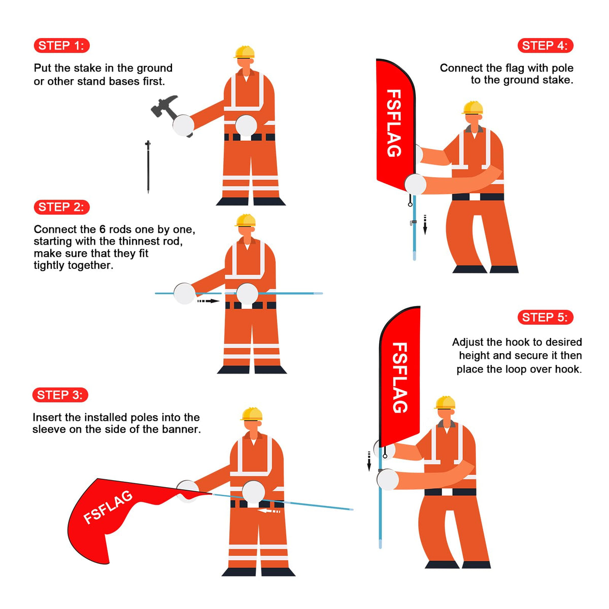FSFLAG portable setup kit includes flag, rods, stake, and storage bag.