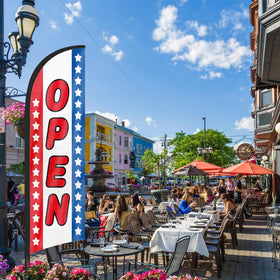 FSFLAG vibrant colors and swooper shape draw attention to storefronts.