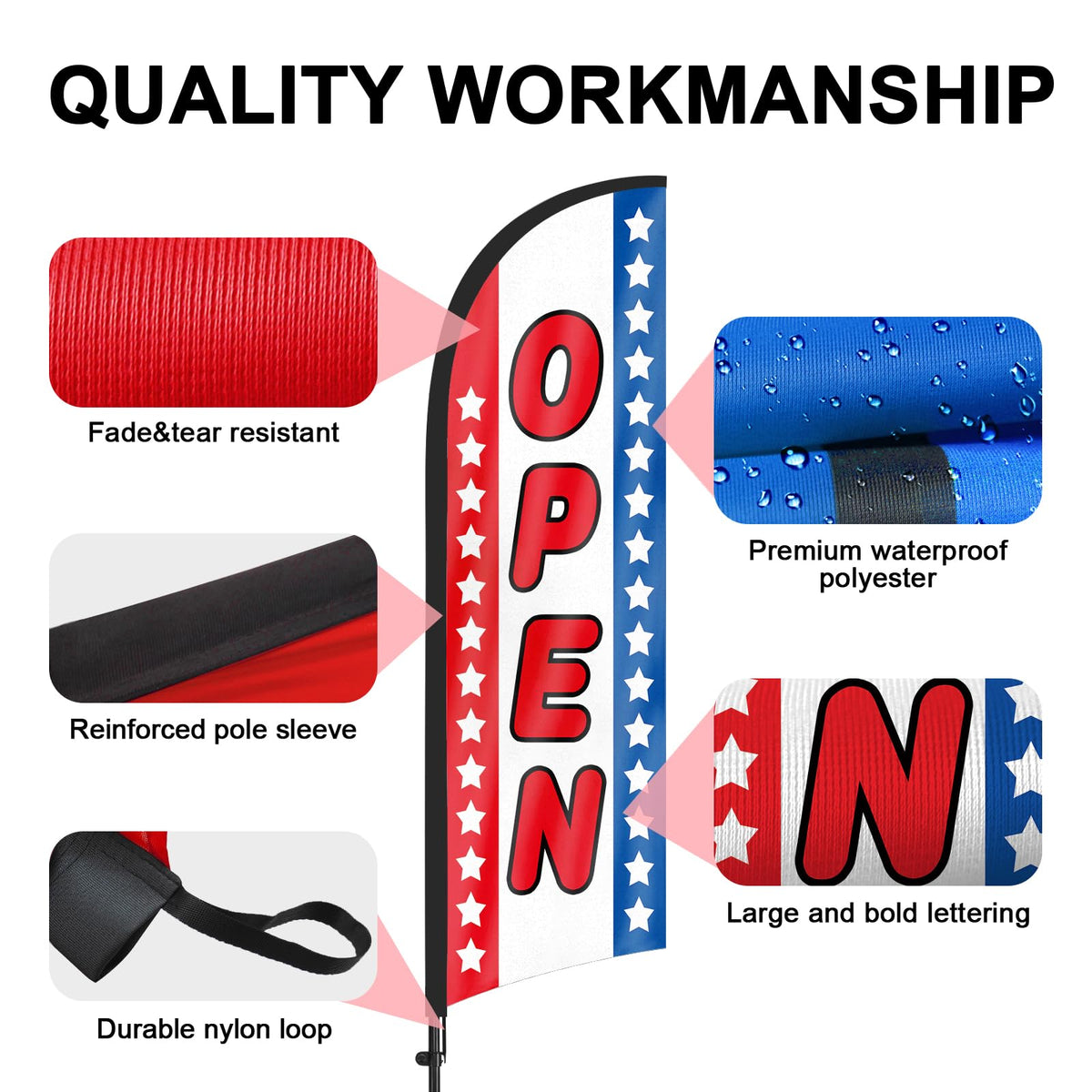 FSFLAG weather-resistant fabric and sturdy pole resist rain and wind outdoors.