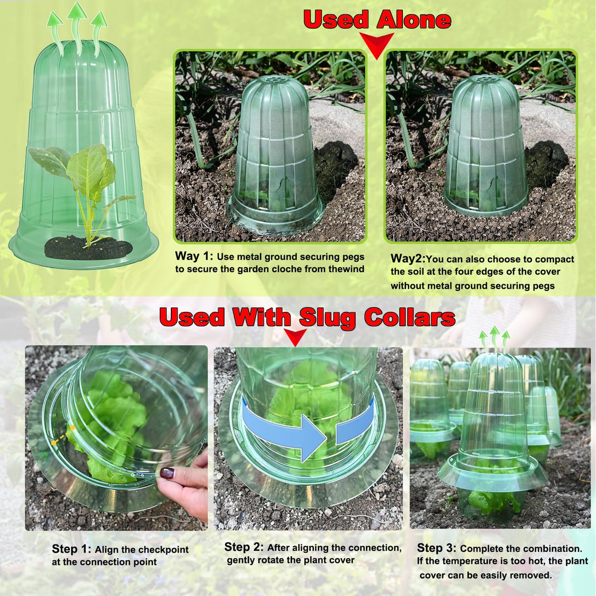 Fshow plant cover with ventilated top promotes airflow and growth.