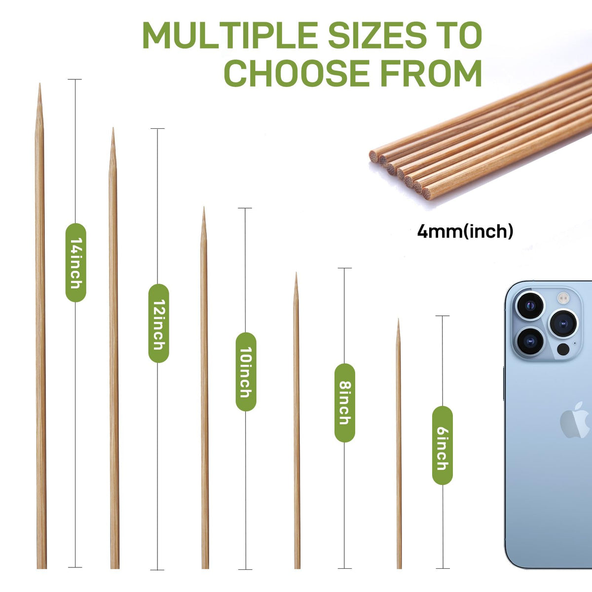 FSYSUN bamboo skewers 8-inch ideal for fruit and appetizer displays.