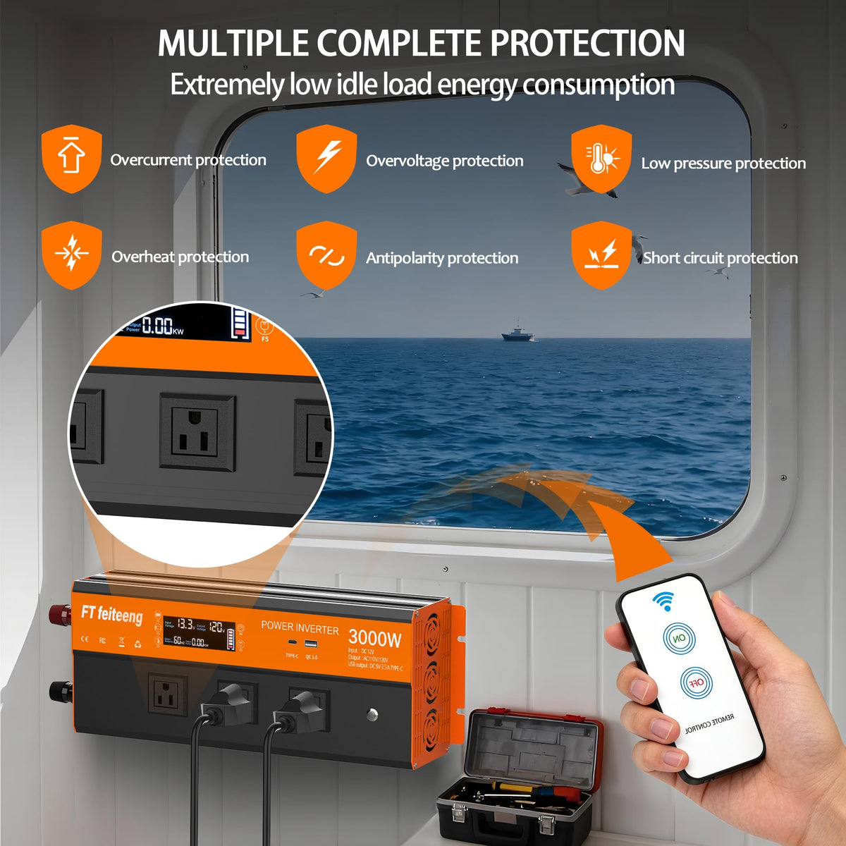 FT Feiteeng 3000W inverter side ports for easy access and connections