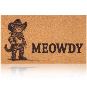 Fttoyoly Funny Cowboy Cat Doormat front view adds western charm and welcomes guests.