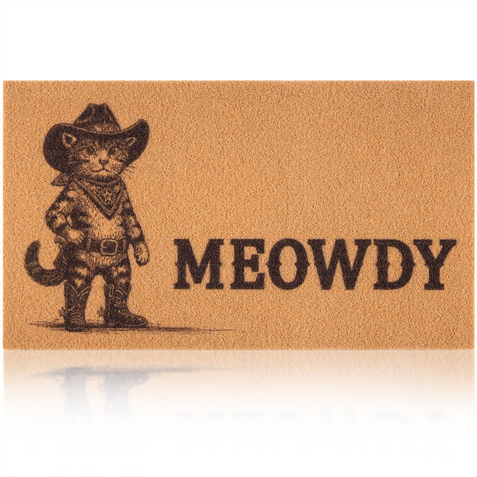 Fttoyoly Funny Cowboy Cat Doormat front view adds western charm and welcomes guests.