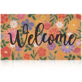 Fttoyoly Spring Floral Doormat front view showing welcoming colors for entryways.