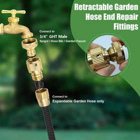FUATY repair kit in use on a retractable hose setup