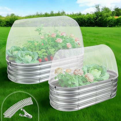 FuBegi raised bed netting 2-pack protecting crops while letting light through