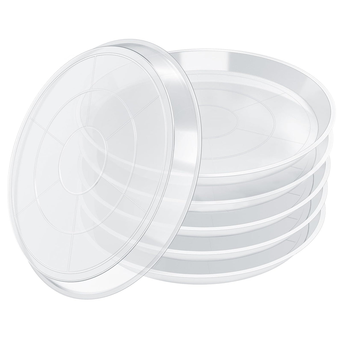 FUIJOL 6-pack clear plant saucers, top view, catch excess water for clean surfaces.