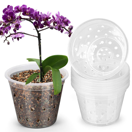 FUIJOL 4-inch clear orchid pot side-view with ventilation holes for airflow