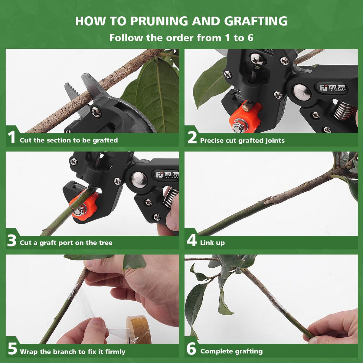 FUJIWARA grafting accessories including tapes, tags, clips and knife.