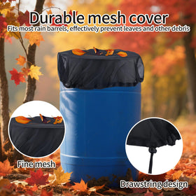 Fukaisu installed rain barrel cover in a garden setting