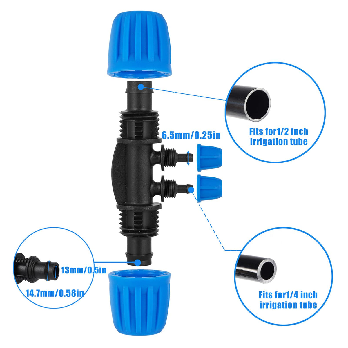 FULAIERGD barbed tee with locking caps prevents leaks under sun exposure.