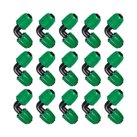 FULAIERGD drip elbow 90-degree connector demonstrating leak-proof barbed fit for garden irrigation