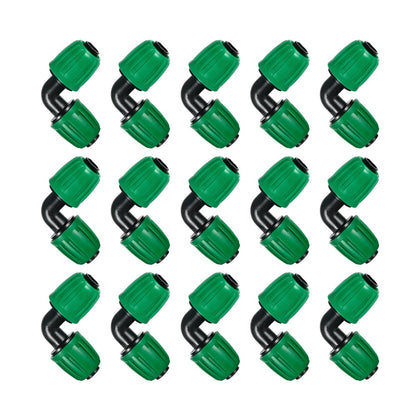 FULAIERGD drip elbow 90-degree connector demonstrating leak-proof barbed fit for garden irrigation