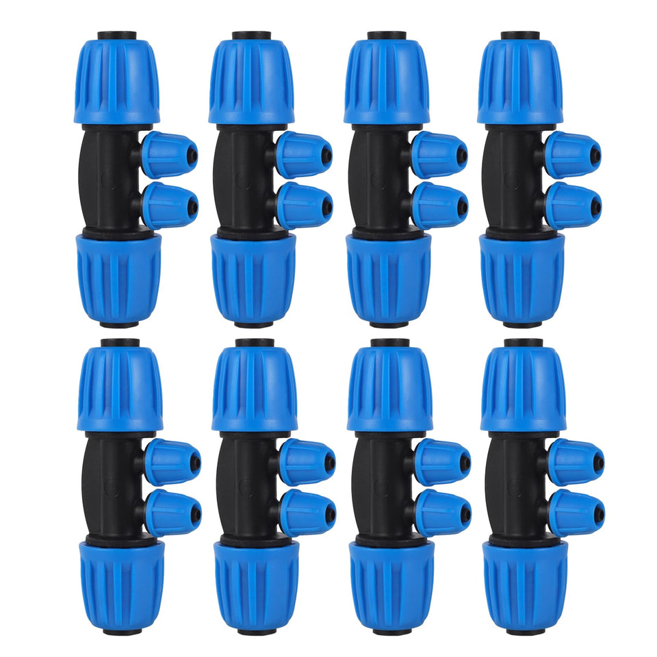 FULAIERGD four-way anti-leak barbed tee connector secures drip lines with reliable performance.