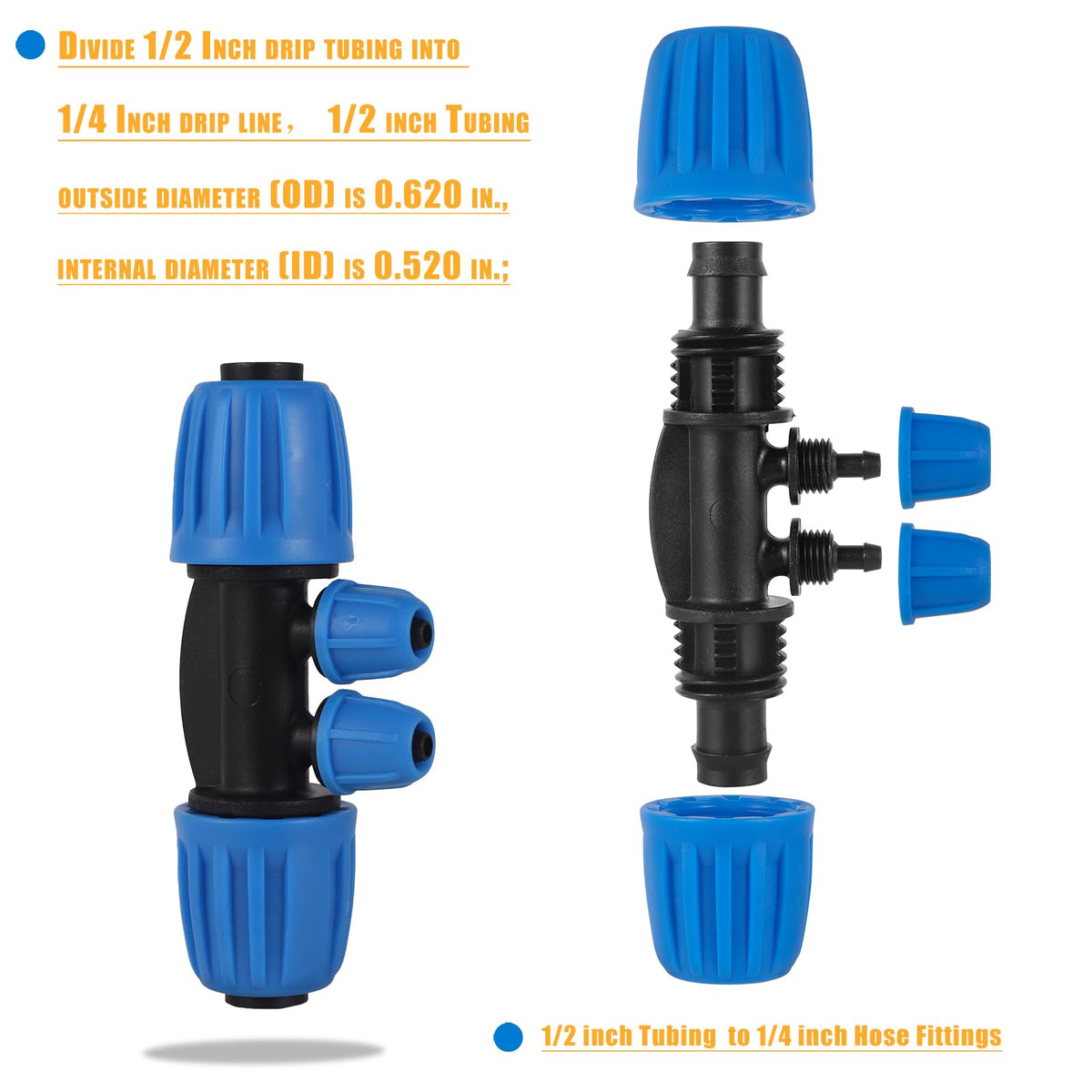 FULAIERGD half-to-quarter-inch drip tee fits tubing precisely for efficient water distribution.