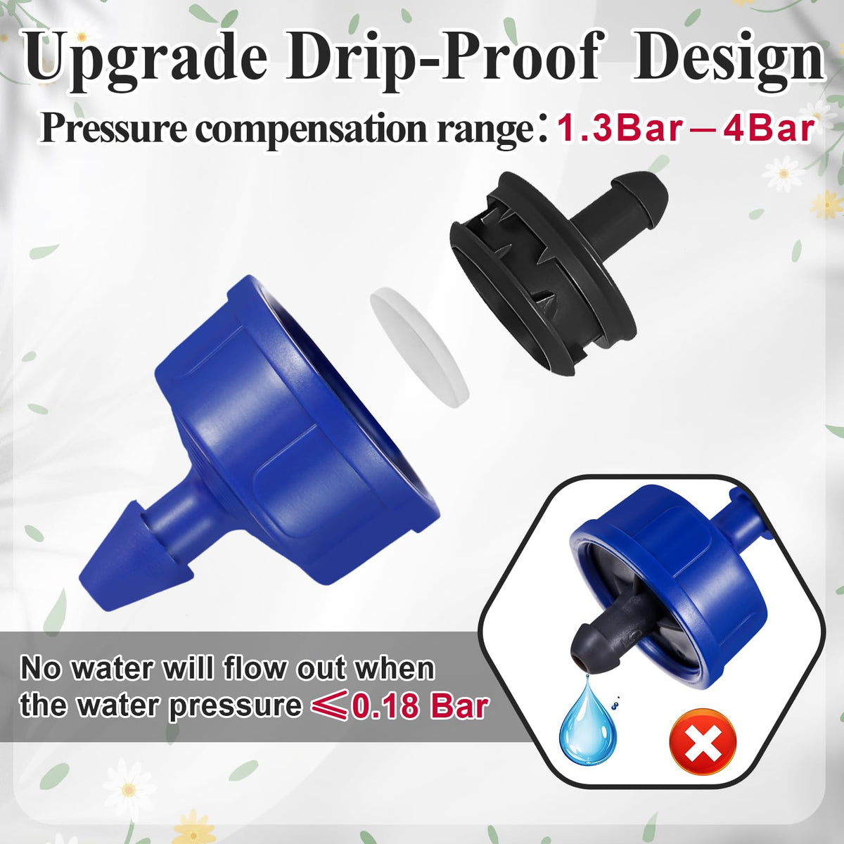 FULAIERGD one-gph drip emitter connected to quarter-inch tubing for precise watering