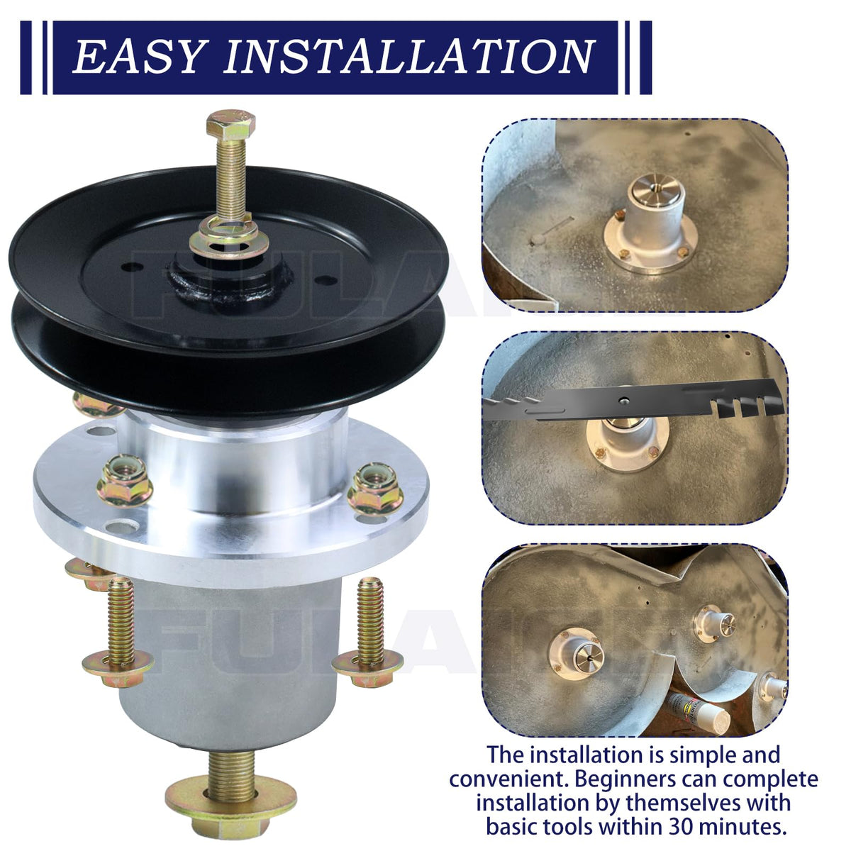 FULAIGE spindle assembly supports easy maintenance and precise belt tension.